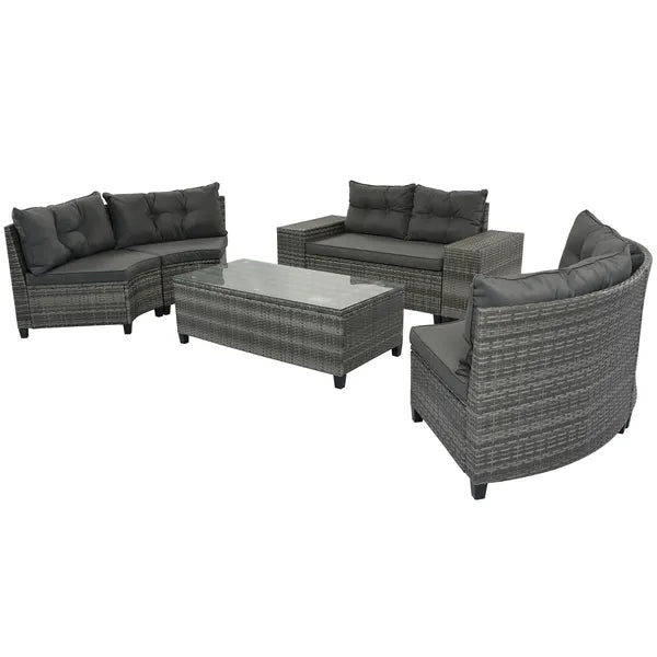 8-pieces Outdoor Wicker Round Sofa Set;  Half-Moon Sectional Sets All Weather;  Curved Sofa Set With Rectangular Coffee Table;  PE Rattan Water-resistant and UV Protected;  Movable Cushion