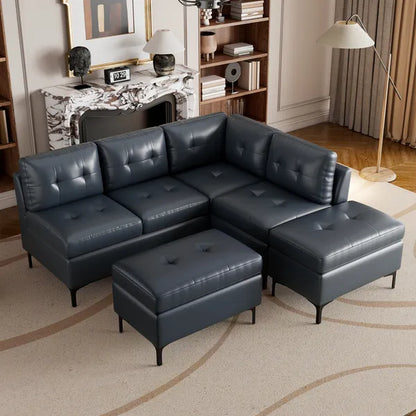 94.88" L-Shaped Corner Sofa Pu Leather Sectional Sofa Couch with Movable Storage Ottomans for Living Room