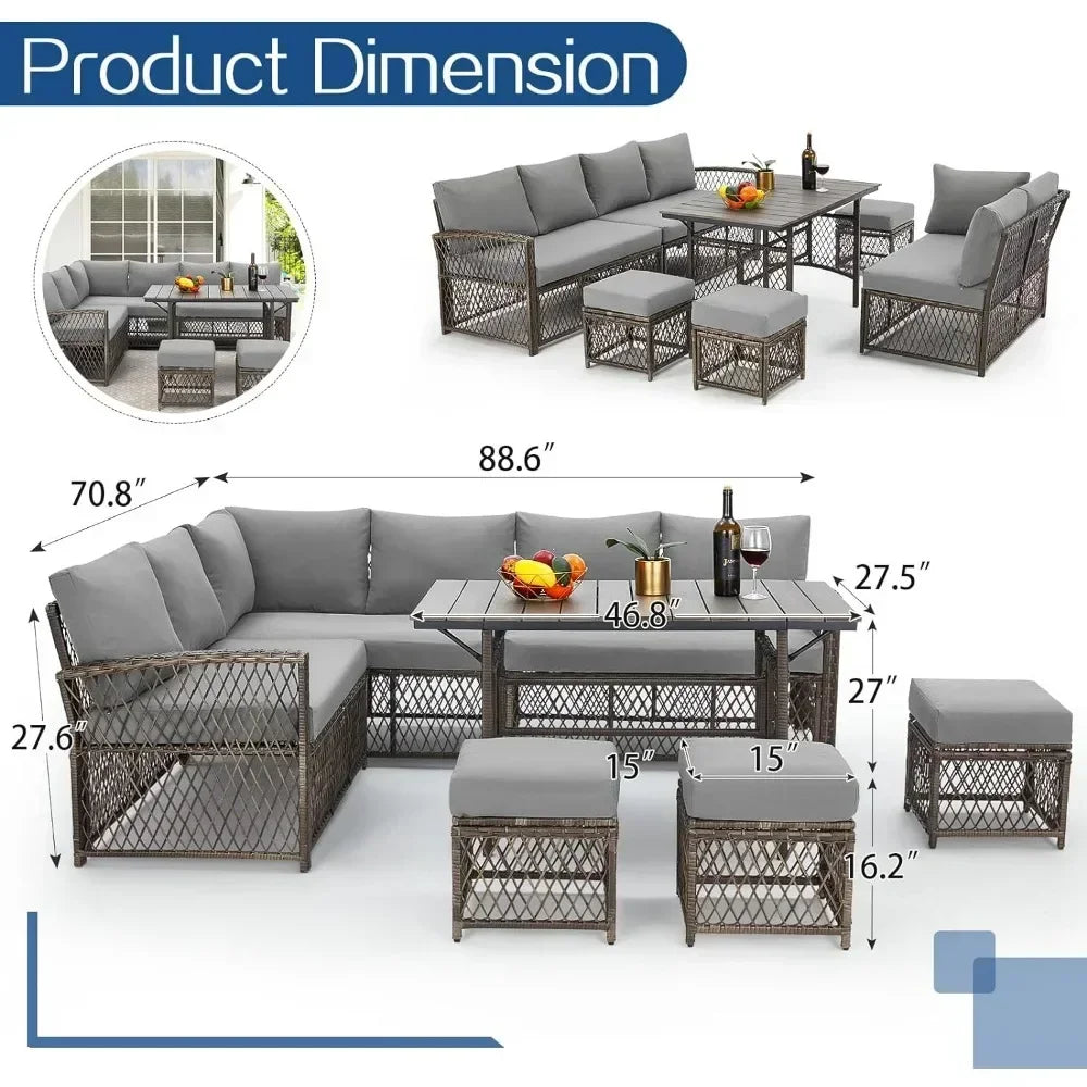 Patio Furniture Set, 7 Pieces Wicker Outdoor Sectional Sofa with High