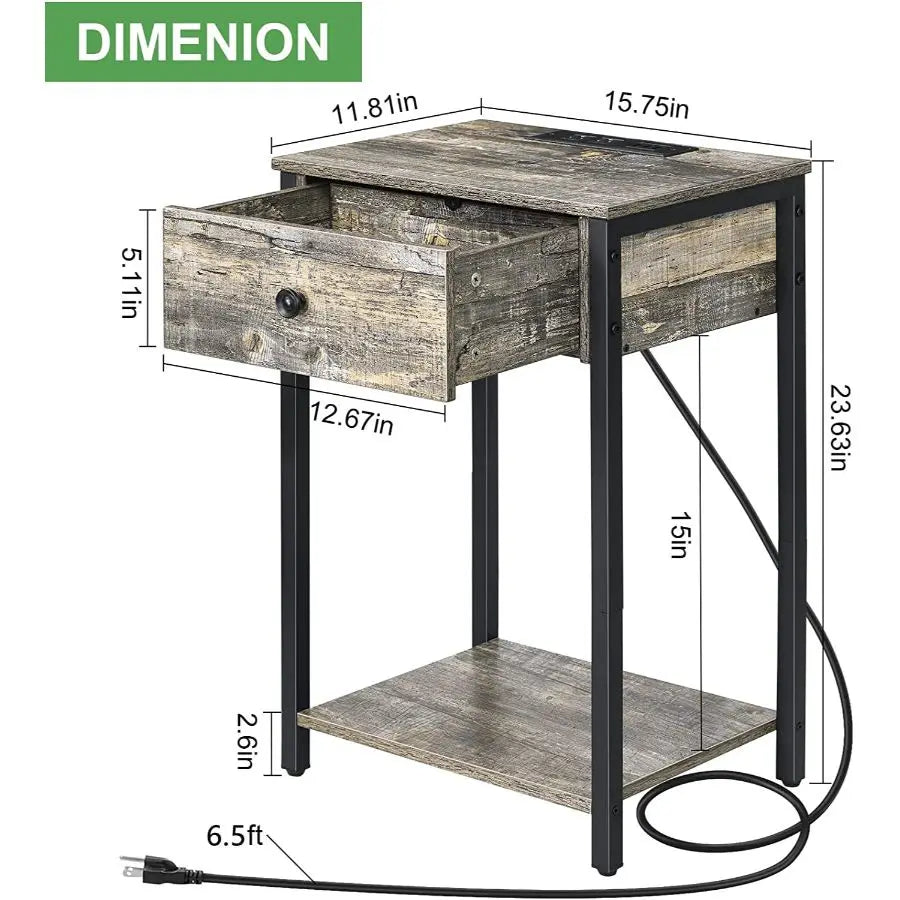 Bedside table with row plug hanging drawer - three USB versions