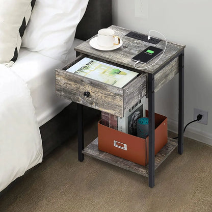 Bedside table with row plug hanging drawer - three USB versions