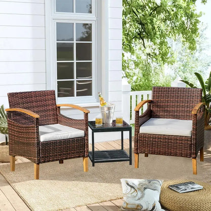 Outdoor Courtyard Furniture Set with Table, Wicker Courtyard Set