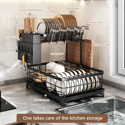 1 Or 2-Tier Space-Saving Kitchen Dish Drying Rack, Multifunctional Dish