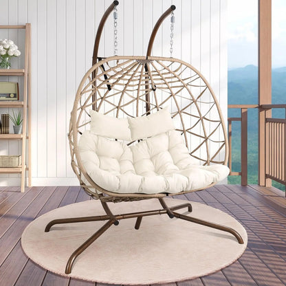 Outdoor Egg Swing Chair with Stand, 2 Person Patio Swing Chairs with