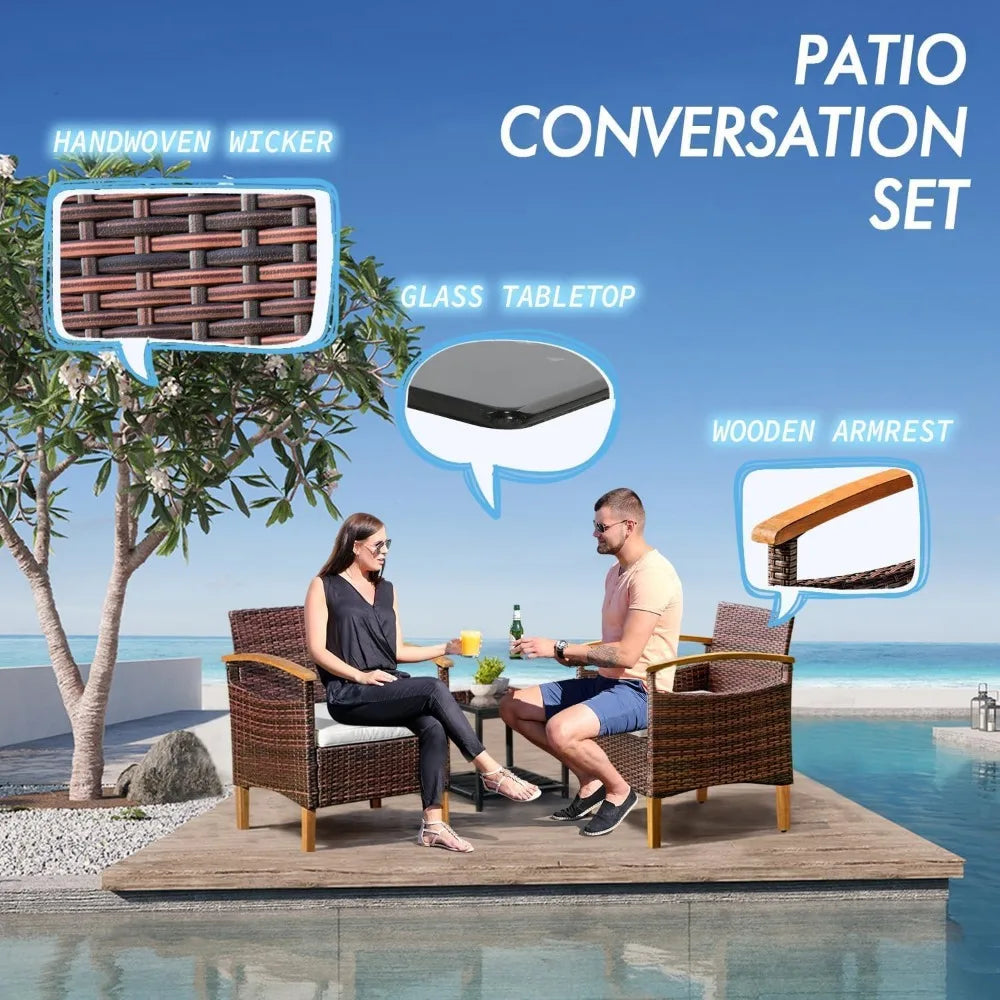 Outdoor Courtyard Furniture Set with Table, Wicker Courtyard Set