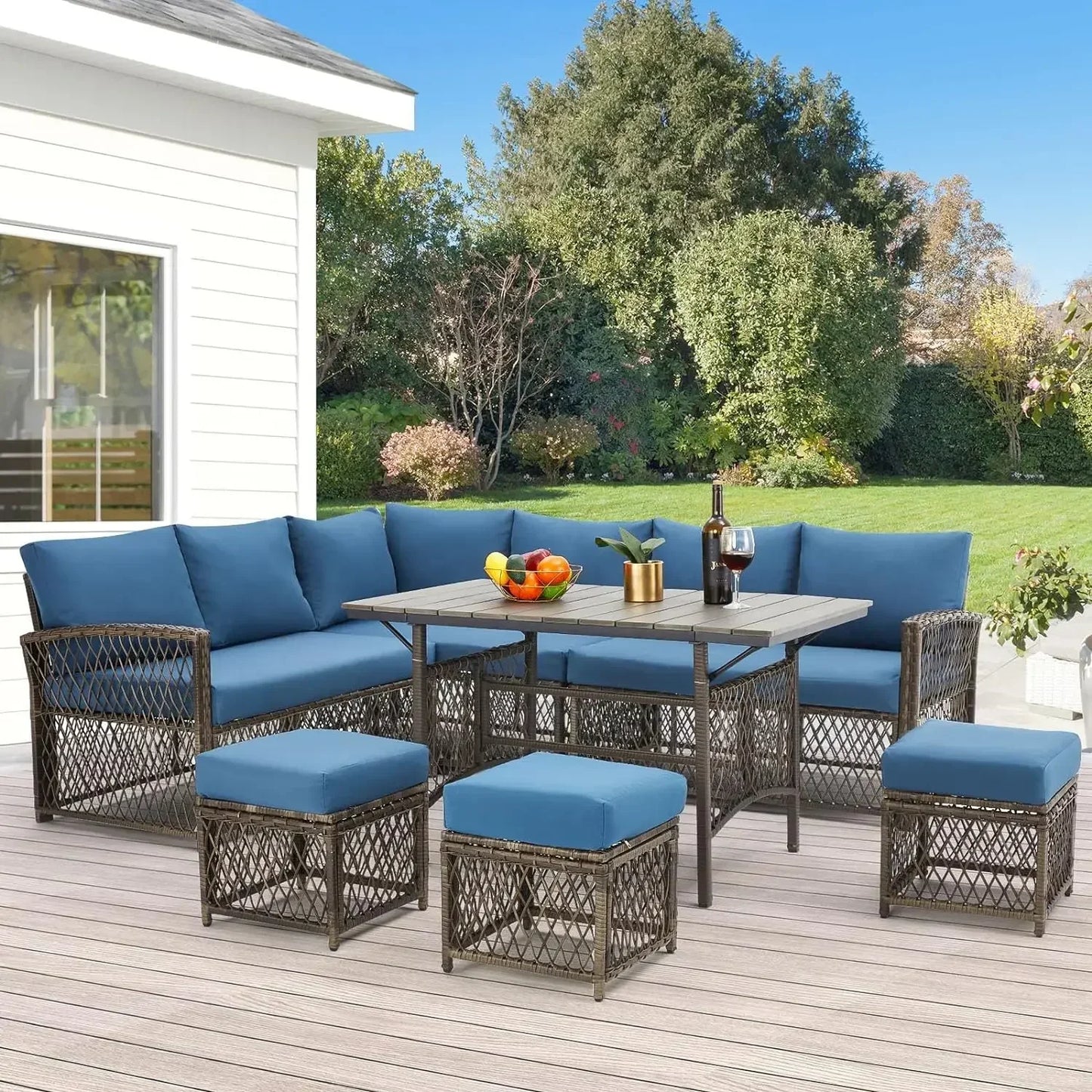 Patio Furniture Set, 7 Pieces Wicker Outdoor Sectional Sofa with High