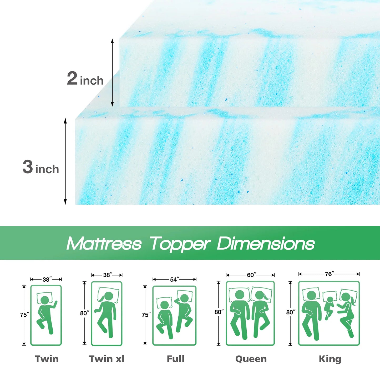 Gel Memory Foam Mattress Topper Full Size Cooling Topper Full