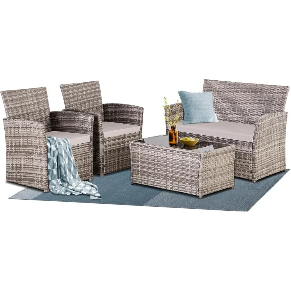 Piece Patio Furniture Set 4,Outdoor Wicker Conversation Sets,Rattan