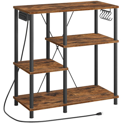 Bakers Rack with Power Outlet, Microwave Stand with 5 S-Shaped Hooks