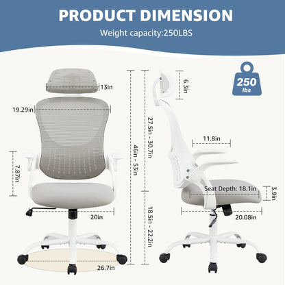 Mesh Ergonomic Office Computer Desk Chair Flip-up Arms Adjustable