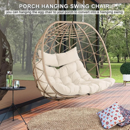 Outdoor Egg Swing Chair with Stand, 2 Person Patio Swing Chairs with