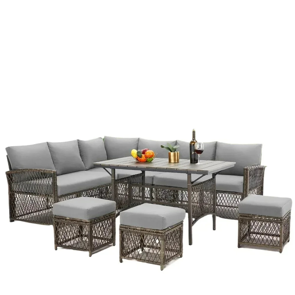 Patio Furniture Set, 7 Pieces Wicker Outdoor Sectional Sofa with High