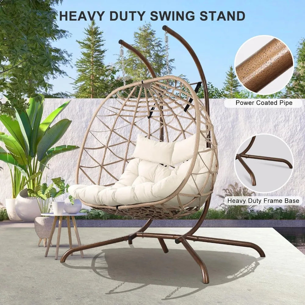 Outdoor Egg Swing Chair with Stand, 2 Person Patio Swing Chairs with