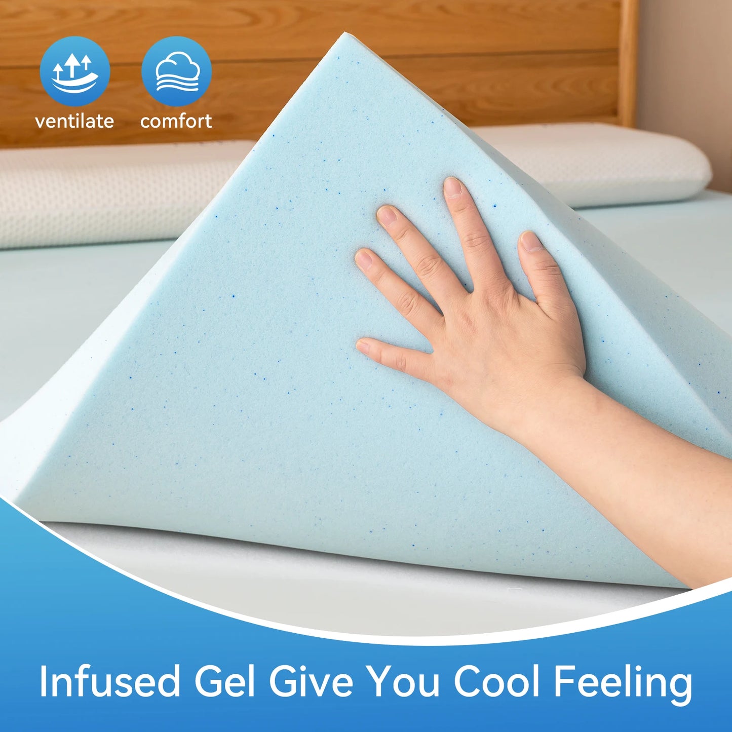 Hcore 1 PC Gel Memory Foam Mattress Topper,  Blue Mattress Pad,