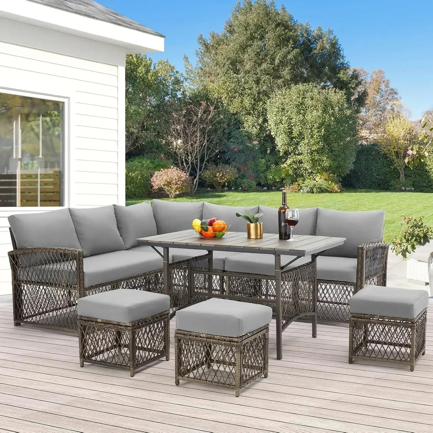 Patio Furniture Set, 7 Pieces Wicker Outdoor Sectional Sofa with High