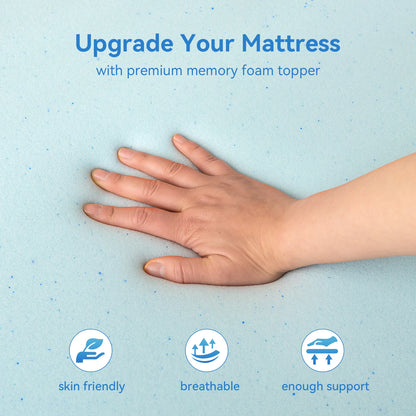 Hcore 1 PC Gel Memory Foam Mattress Topper,  Blue Mattress Pad,