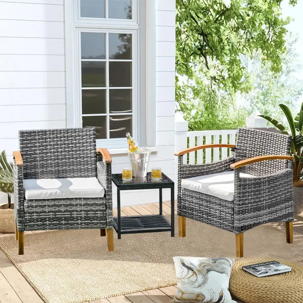 Outdoor Courtyard Furniture Set with Table, Wicker Courtyard Set