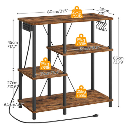 Bakers Rack with Power Outlet, Microwave Stand with 5 S-Shaped Hooks