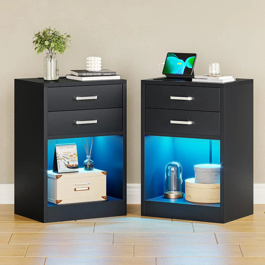 LED Nightstands Set of 2,Night Stands for Bedrooms Set of 2,