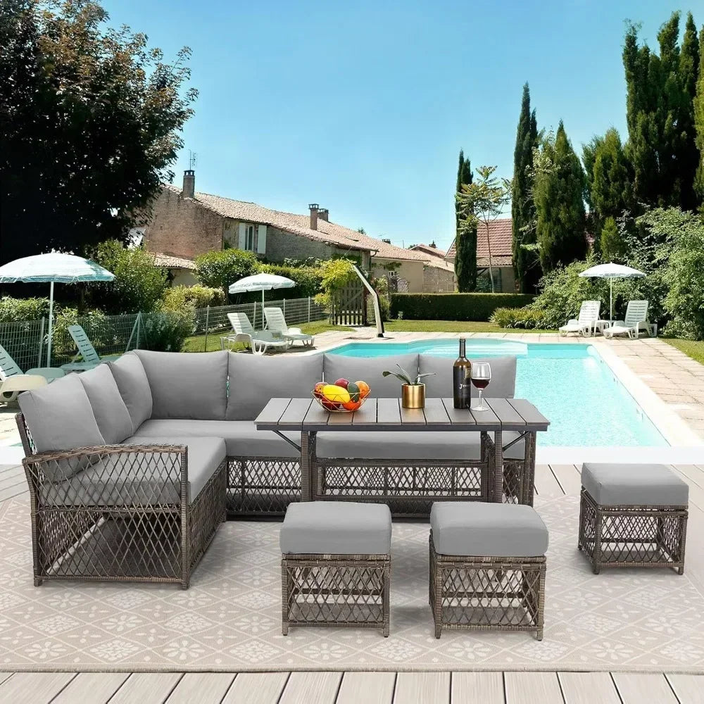 Patio Furniture Set, 7 Pieces Wicker Outdoor Sectional Sofa with High