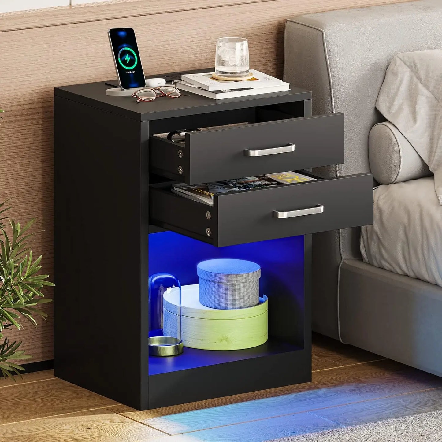 LED Nightstands Set of 2,Night Stands for Bedrooms Set of 2,