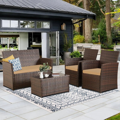 Piece Patio Furniture Set 4,Outdoor Wicker Conversation Sets,Rattan