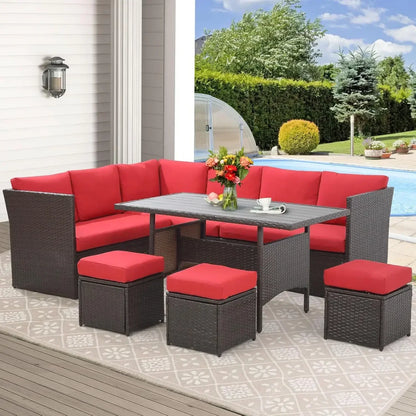 Patio Furniture Set, 7 Pieces Wicker Outdoor Sectional Sofa with High