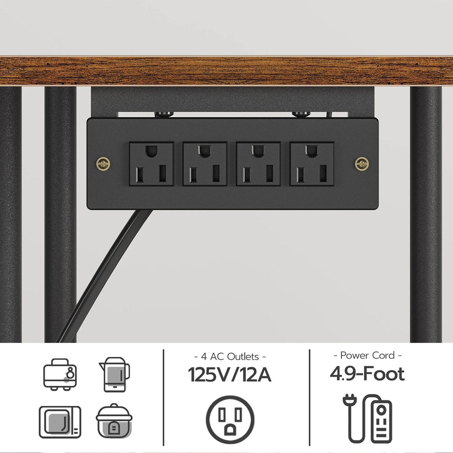 Bakers Rack with Power Outlet, Microwave Stand with 5 S-Shaped Hooks