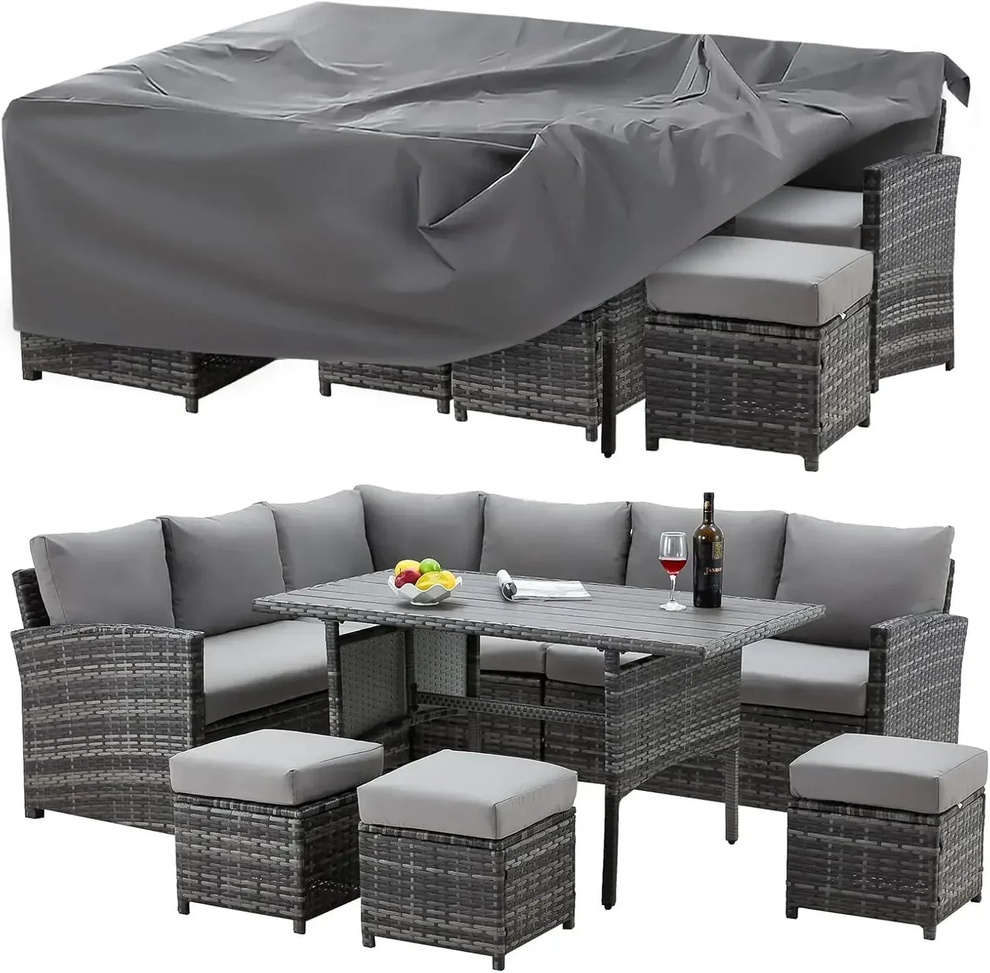 Patio Furniture Set, 7 Pieces Wicker Outdoor Sectional Sofa with High