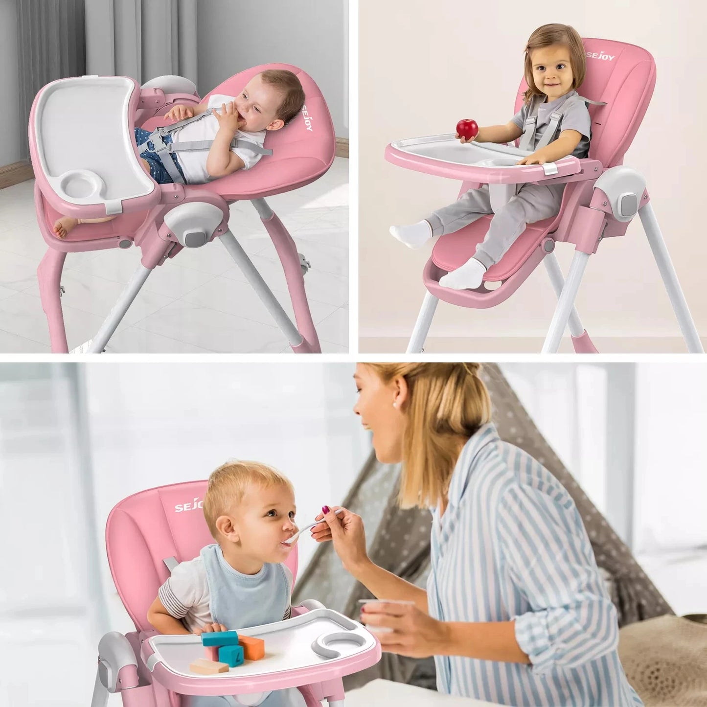 SEJOY Baby High Chair Infants Folding Convertible Removable Tray Adjustable