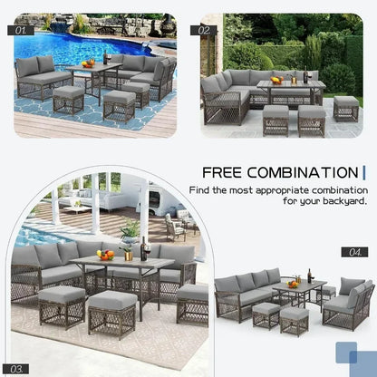 Patio Furniture Set, 7 Pieces Wicker Outdoor Sectional Sofa with High