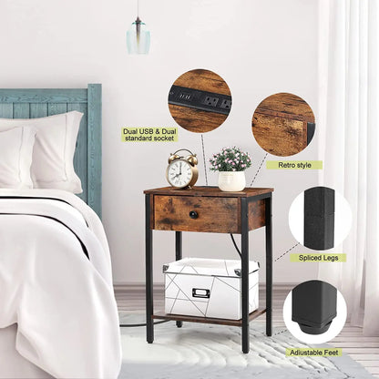 Bedside table with row plug hanging drawer - three USB versions