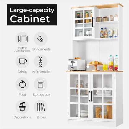 Kitchen Pantry Storage Cabinet with Hutch, 72'' Freestanding Buffet