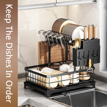 1 Or 2-Tier Space-Saving Kitchen Dish Drying Rack, Multifunctional Dish