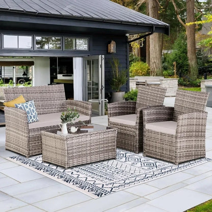 Piece Patio Furniture Set 4,Outdoor Wicker Conversation Sets,Rattan