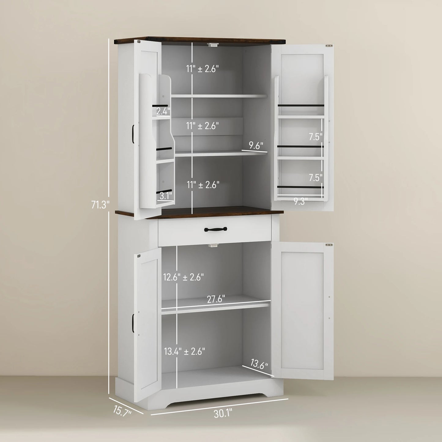 Homcom Farmhouse Kitchen Pantry Storage Cabinet with Door