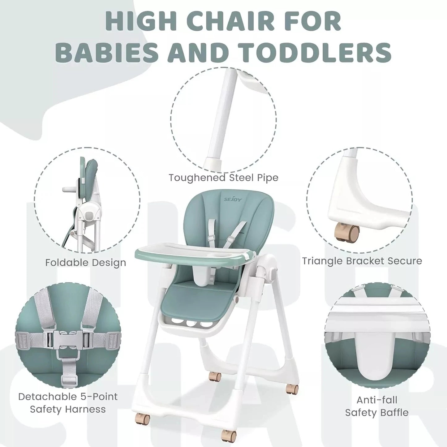 SEJOY Baby High Chair Infants Folding Convertible Removable Tray Adjustable