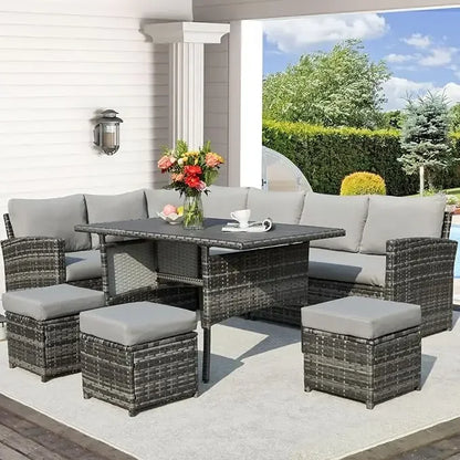 Patio Furniture Set, 7 Pieces Wicker Outdoor Sectional Sofa with High