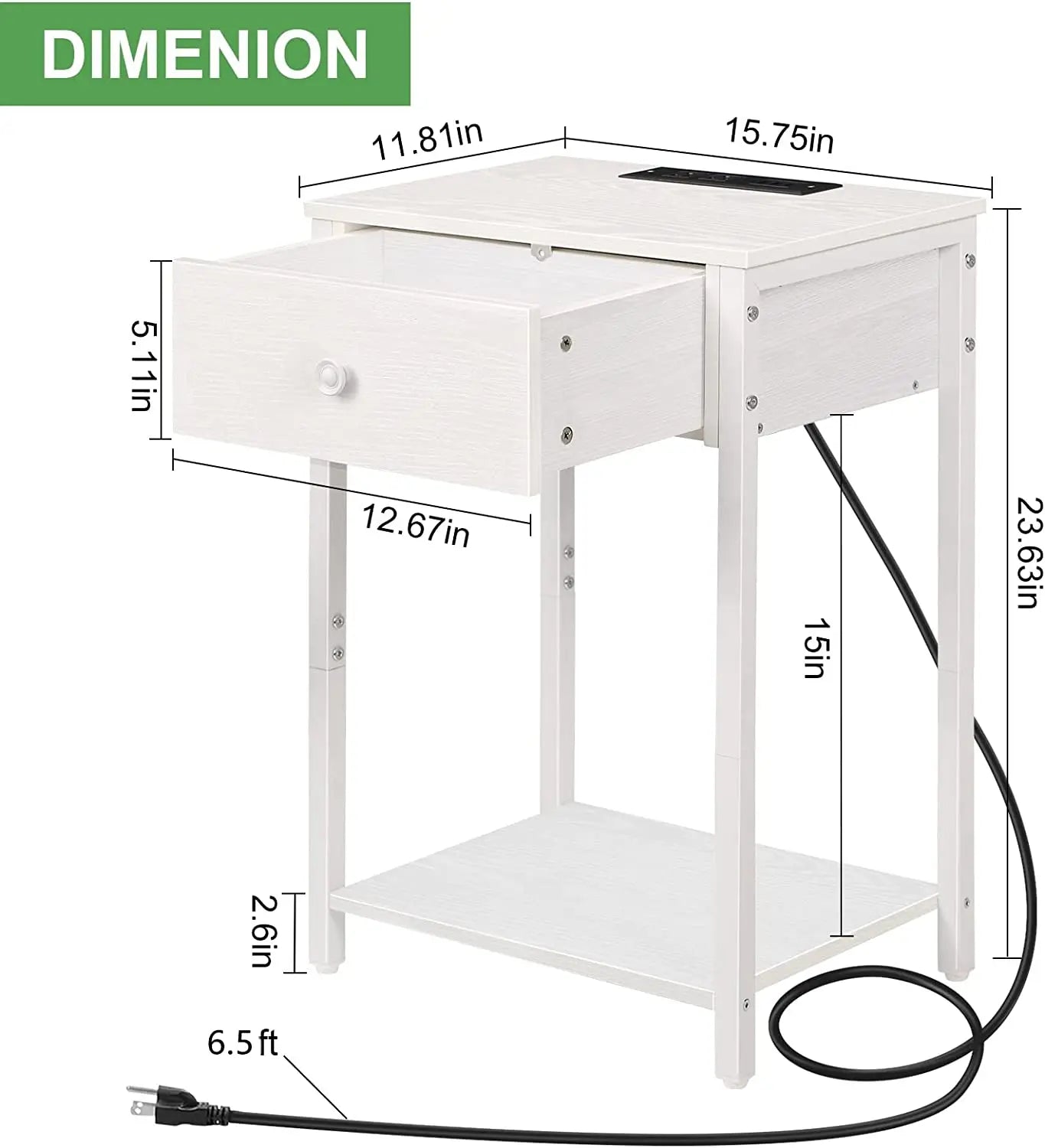 Bedside table with row plug hanging drawer - three USB versions