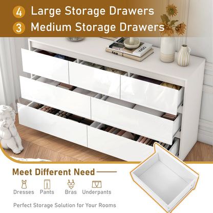 7 Drawer Dresser for Bedroom, 55 Inch Modern Dresser with High