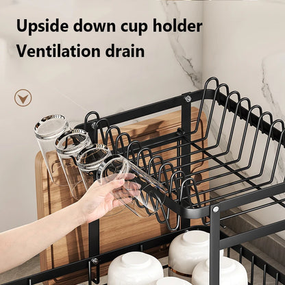 1 Or 2-Tier Space-Saving Kitchen Dish Drying Rack, Multifunctional Dish