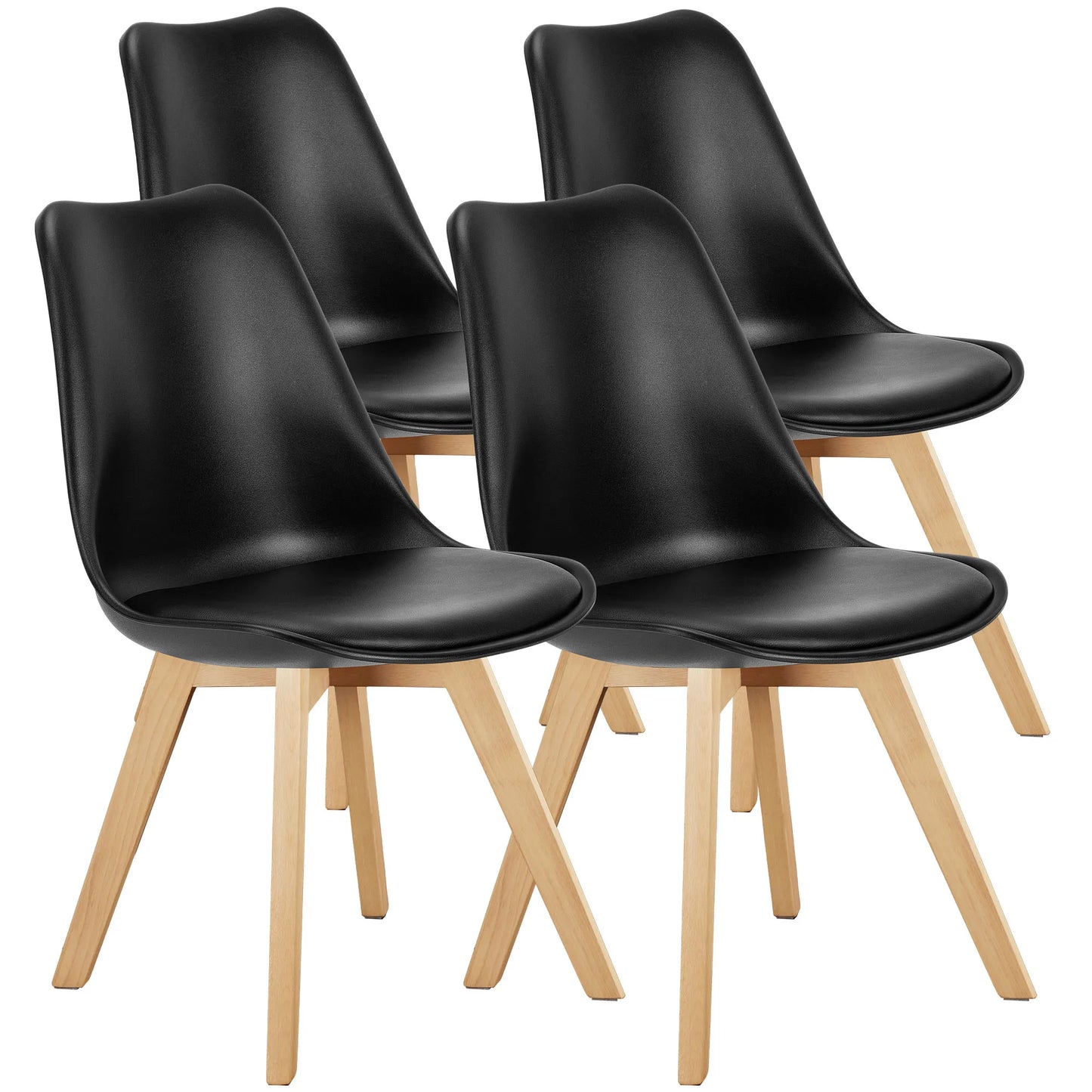 Leather Dining Chairs Set of 4 Wooden Legs Lounge Chair for