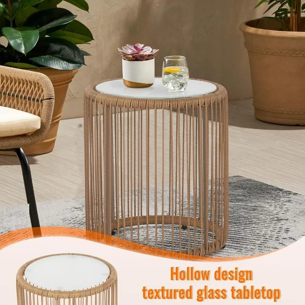 3-Piece Outdoor PE Bistro Furniture Set Patio Rattan Conversation