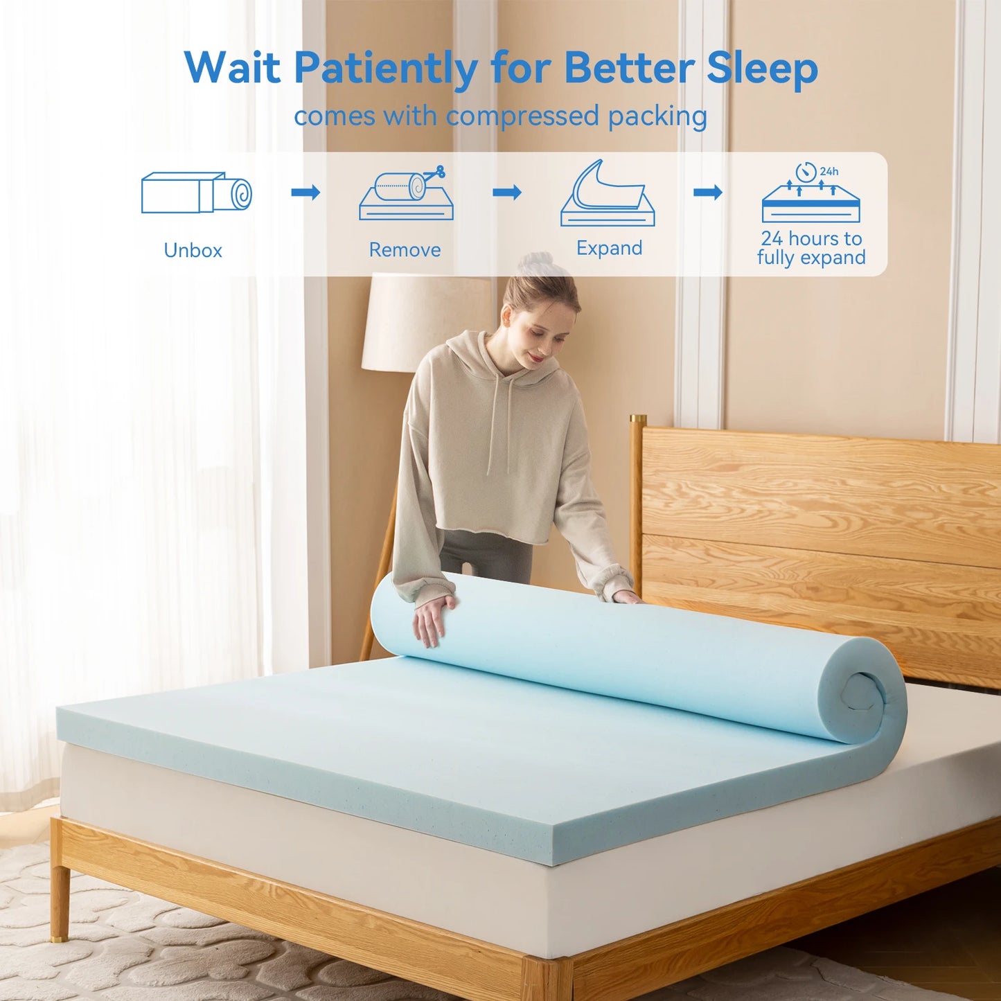 Hcore 1 PC Gel Memory Foam Mattress Topper,  Blue Mattress Pad,