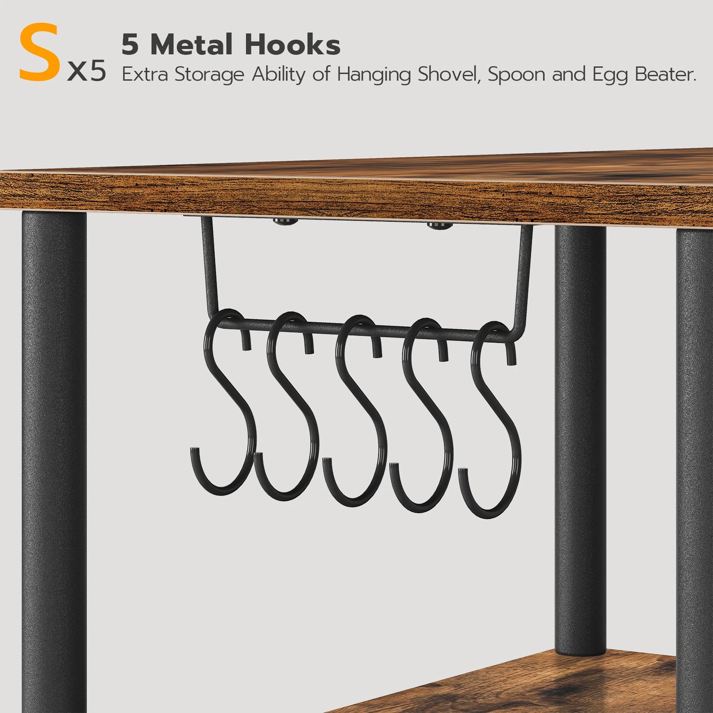 Bakers Rack with Power Outlet, Microwave Stand with 5 S-Shaped Hooks