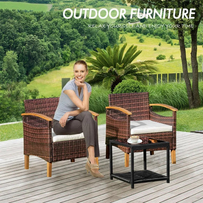 Outdoor Courtyard Furniture Set with Table, Wicker Courtyard Set