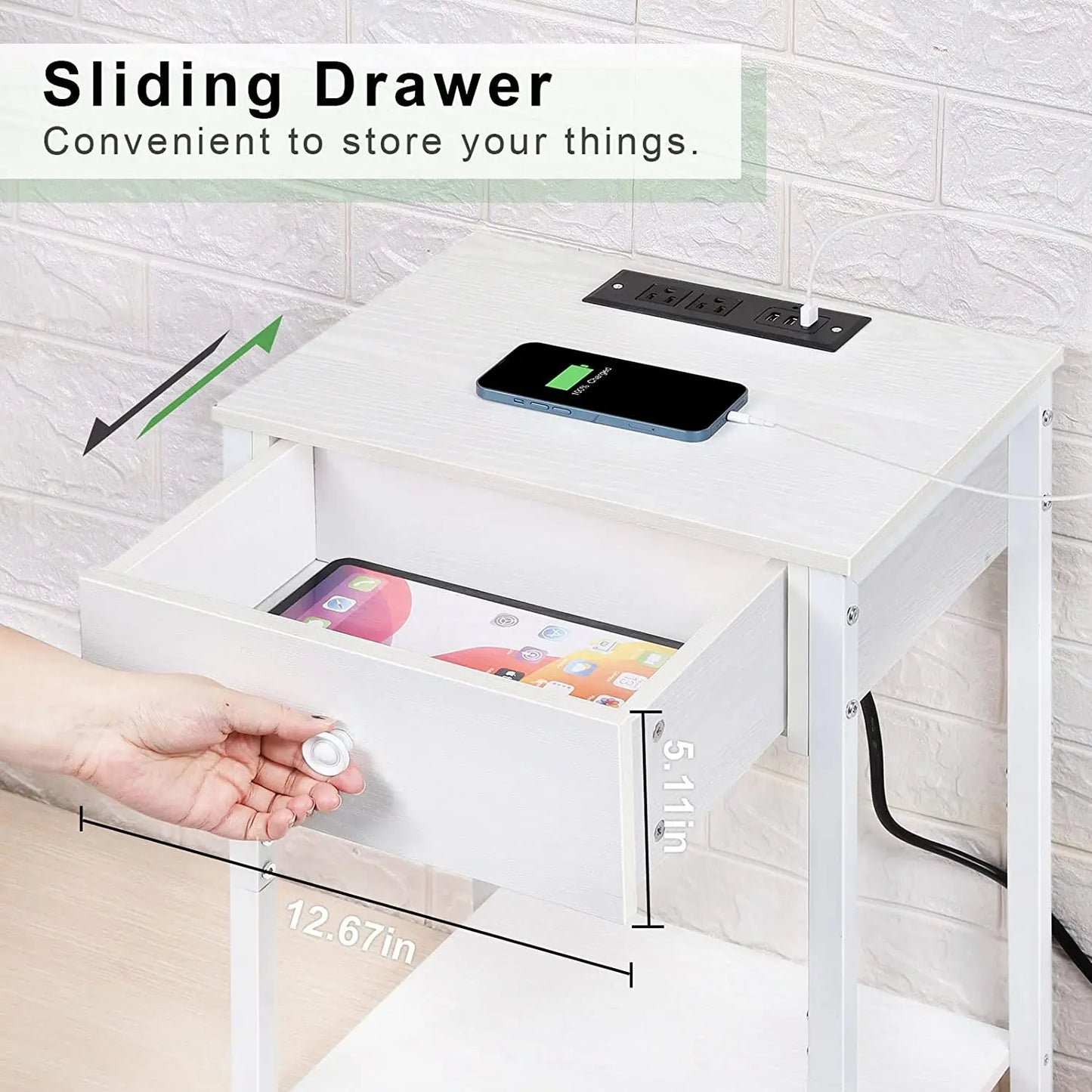 Bedside table with row plug hanging drawer - three USB versions