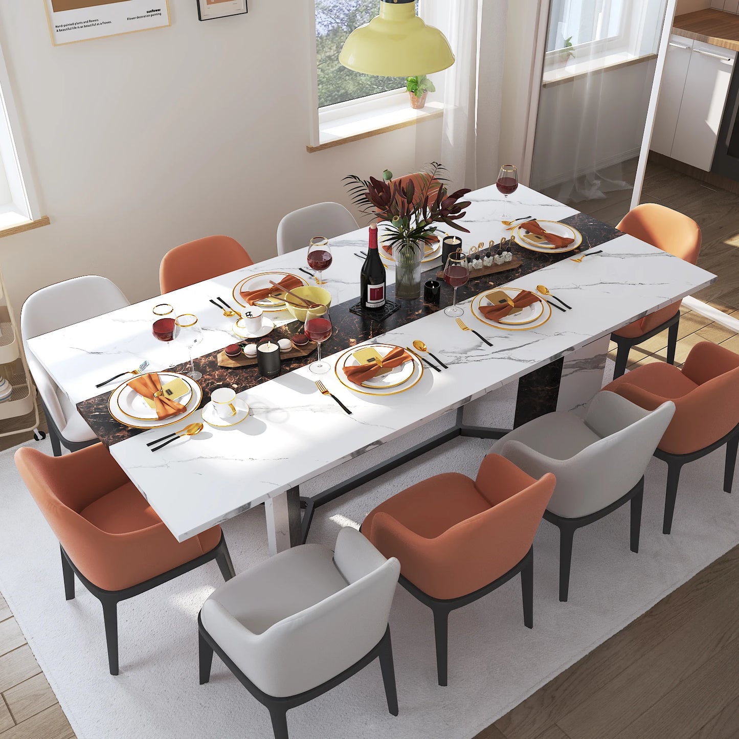 71" Large Luxurious Rectangular Dining Table for 6 8 10 People,