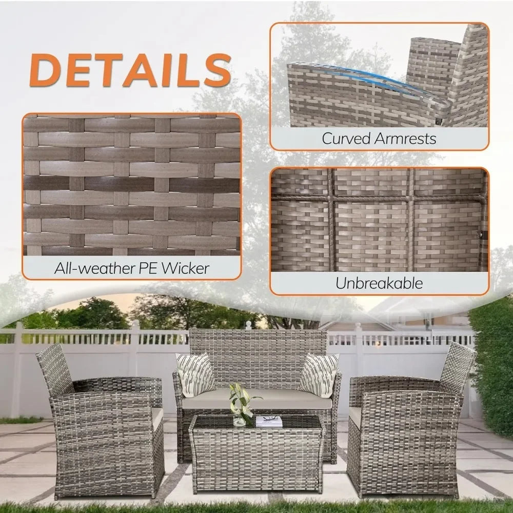 Piece Patio Furniture Set 4,Outdoor Wicker Conversation Sets,Rattan