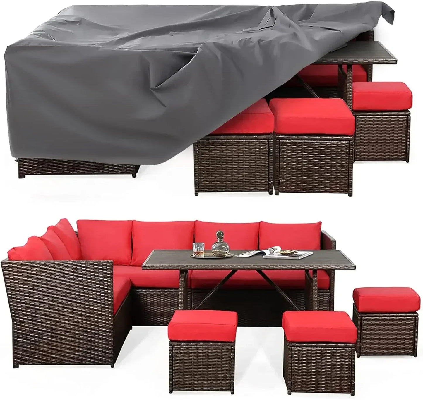 Patio Furniture Set, 7 Pieces Wicker Outdoor Sectional Sofa with High